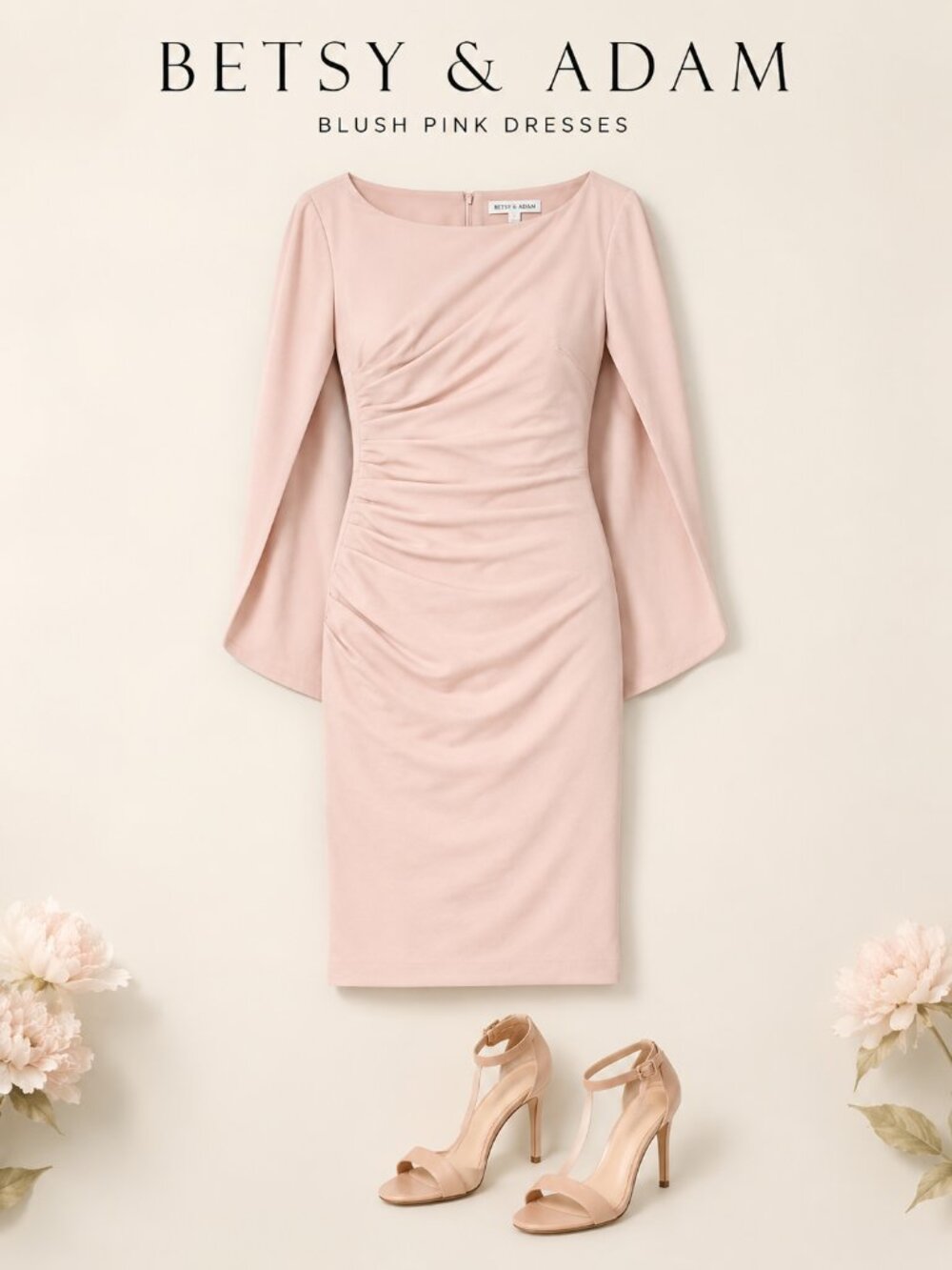 Betsy & Adam Blush Pink Caped Sheath Dress Size 6 NWT
